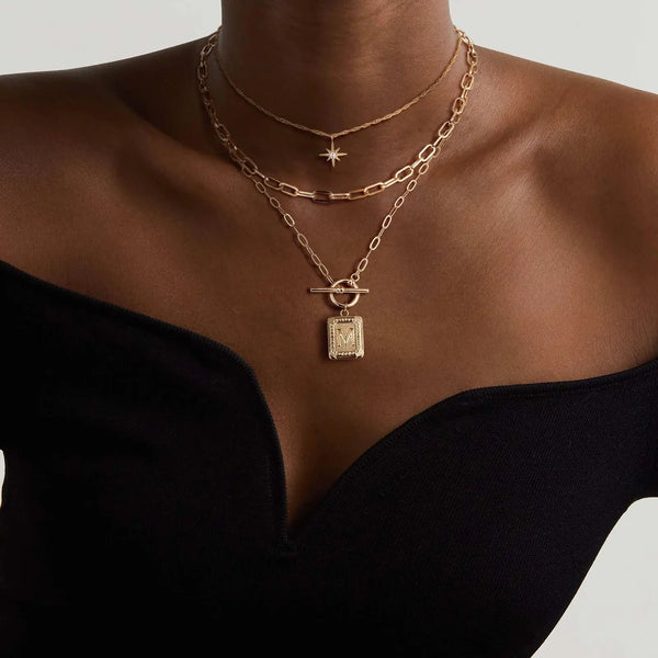 Bohemia Gold Color Necklace European American Simple Star Trendy Multi-Layer Crystal Pendant for women jewelry gift